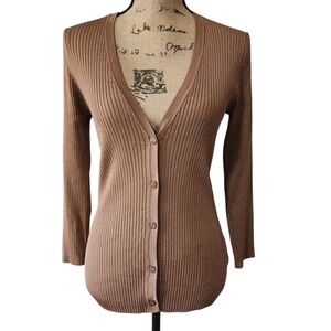 NWT L'AGENCE Brown Ribbed Button-up Cardigan Sweater - Large